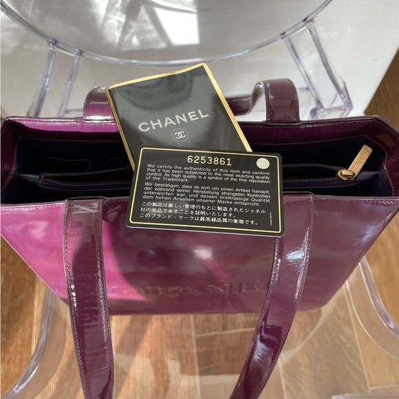 Authentic CHANEL Eggplant Purple Patent Gorgeous Tote Bag - Picture 6 of 10